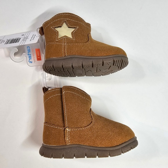 Carter's Kids Ankle Boots Brown Faux Suede Western Gold Star Toddler Size 3 - Picture 5 of 6